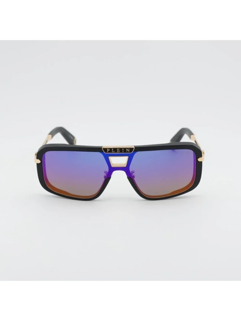 Philipp Plein SPP008M 703V Sunglasses Black Aviator Frame, Smoke Rainbow Lenses